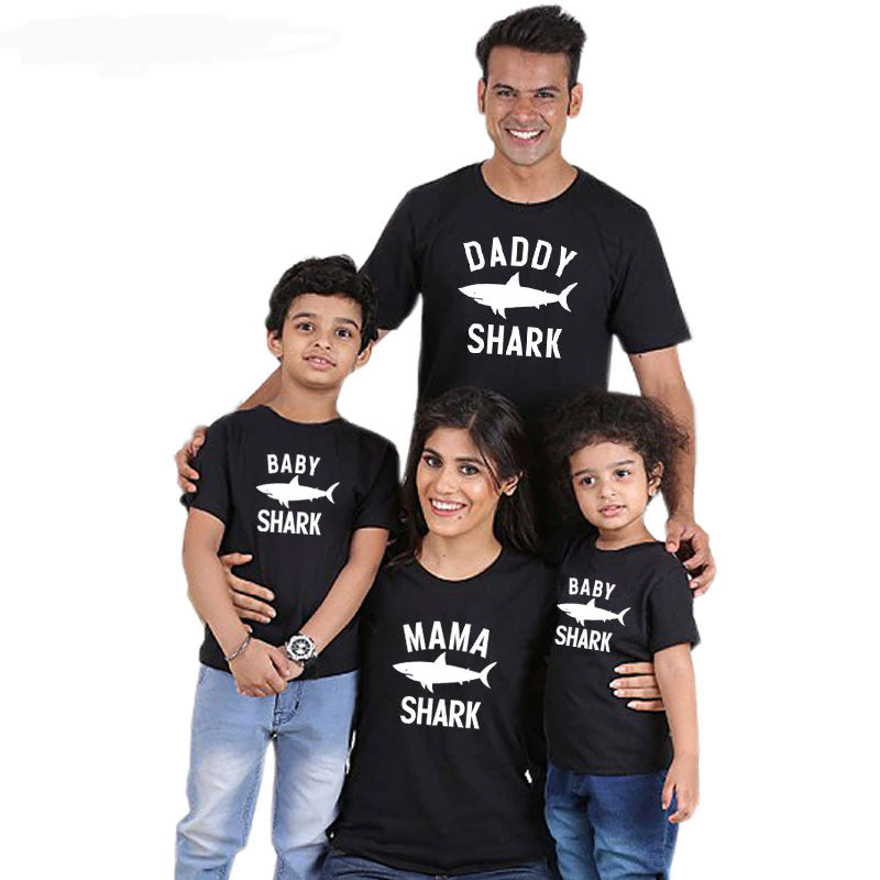 Classic Shark Family Matching T-Shirts - Black (MRK X) | Fun Family Outfits for Beach Trips & Vacations