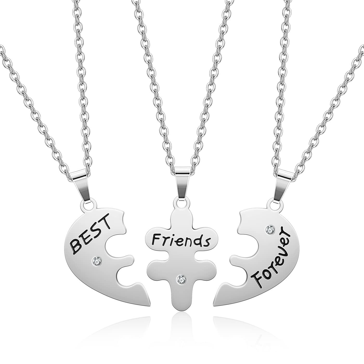 PiercingJak 3-Piece BFF Puzzle Heart Necklace Set - Best Friends Forever Matching Necklaces for Teen Girls & Women - Perfect Birthday Gift for Best Friends, Sisterhood, or Bridesmaids