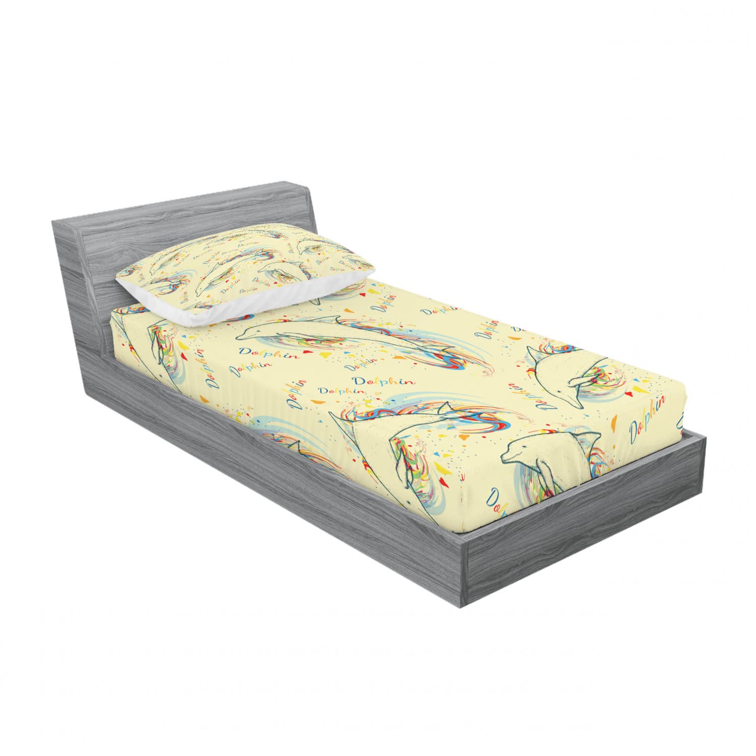 Ambesonne Ocean Life 2-Pack Twin XL Fitted Sheet & Pillow Sham Set - Swimming Dolphins Design, 4-Piece Bedding Decor for Kids & Teens - Perfect for Beach Themed Bedrooms, Dorm Rooms & Coastal Home Decor