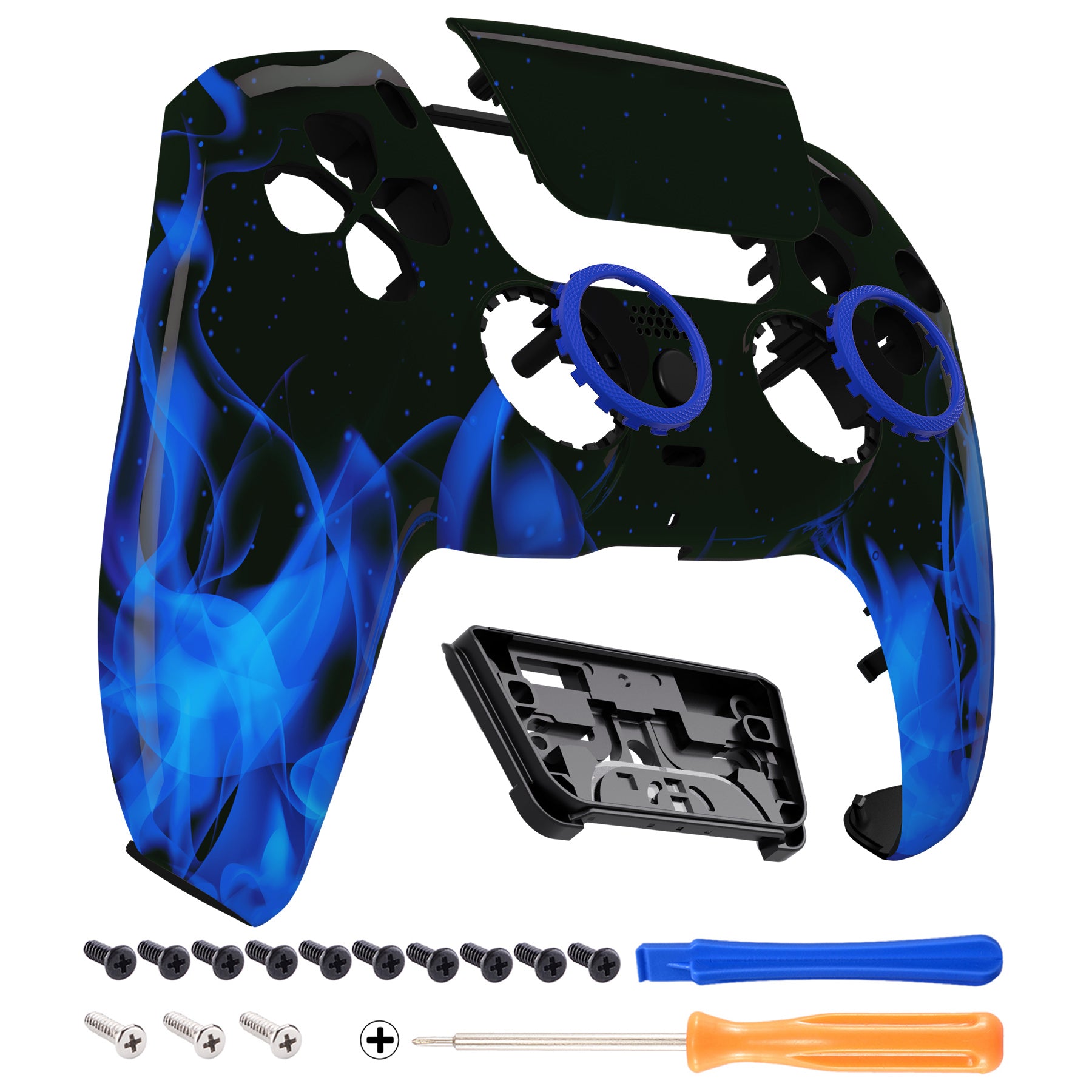 eXtremeRate LUNA Redesigned PS5 Controller Front Shell with Touchpad - Compatible with BDM-010/020/030/040/050 Models - Blue Flame Design for Enhanced Gaming Experience | Perfect for PS5 Controller Customization & Repair