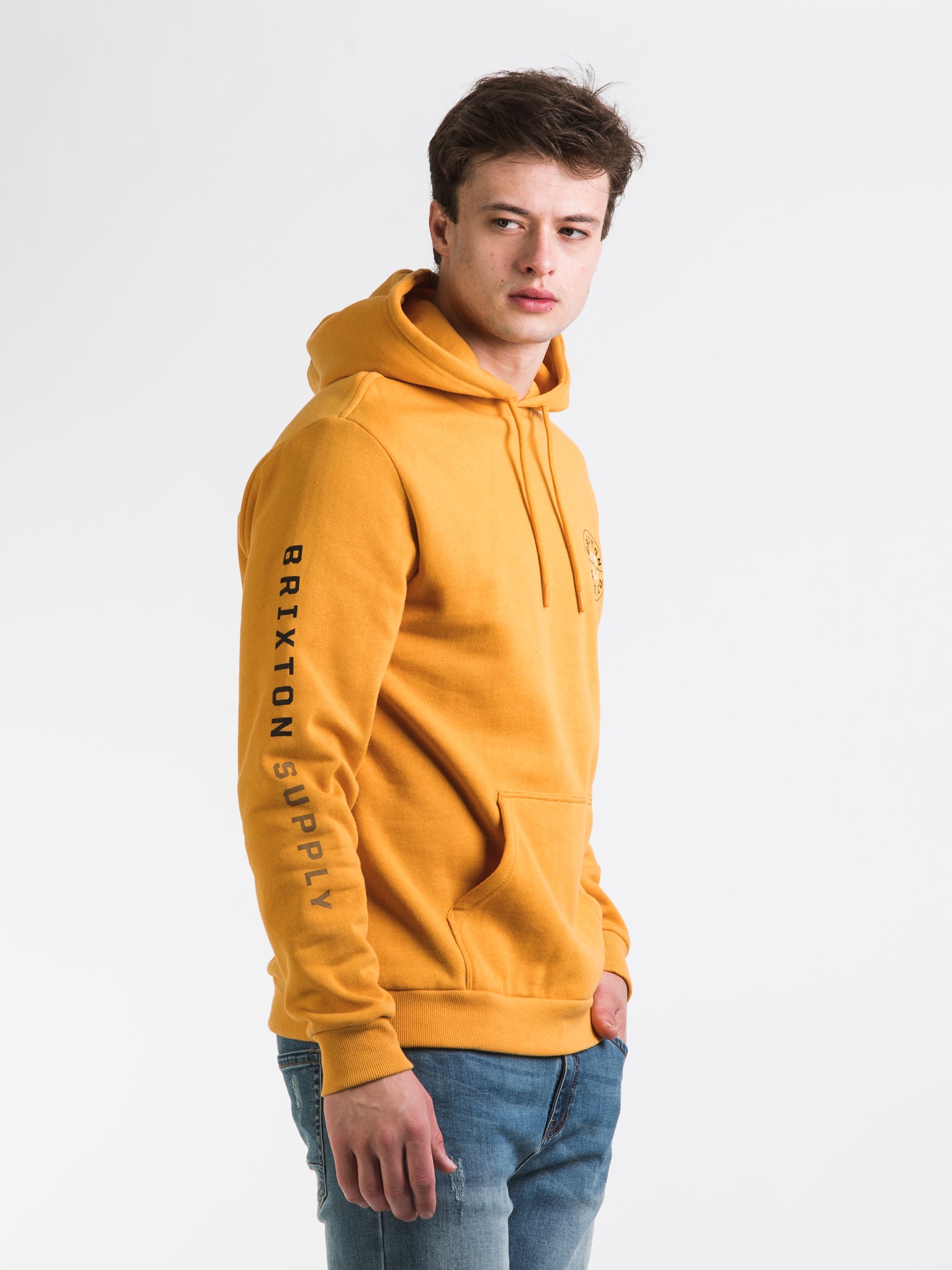 Brixton Crest Pullover Hoodie - Golden Glow | Men's & Women's Casual Sweatshirt for Streetwear & Lounge | Clearance Sale
