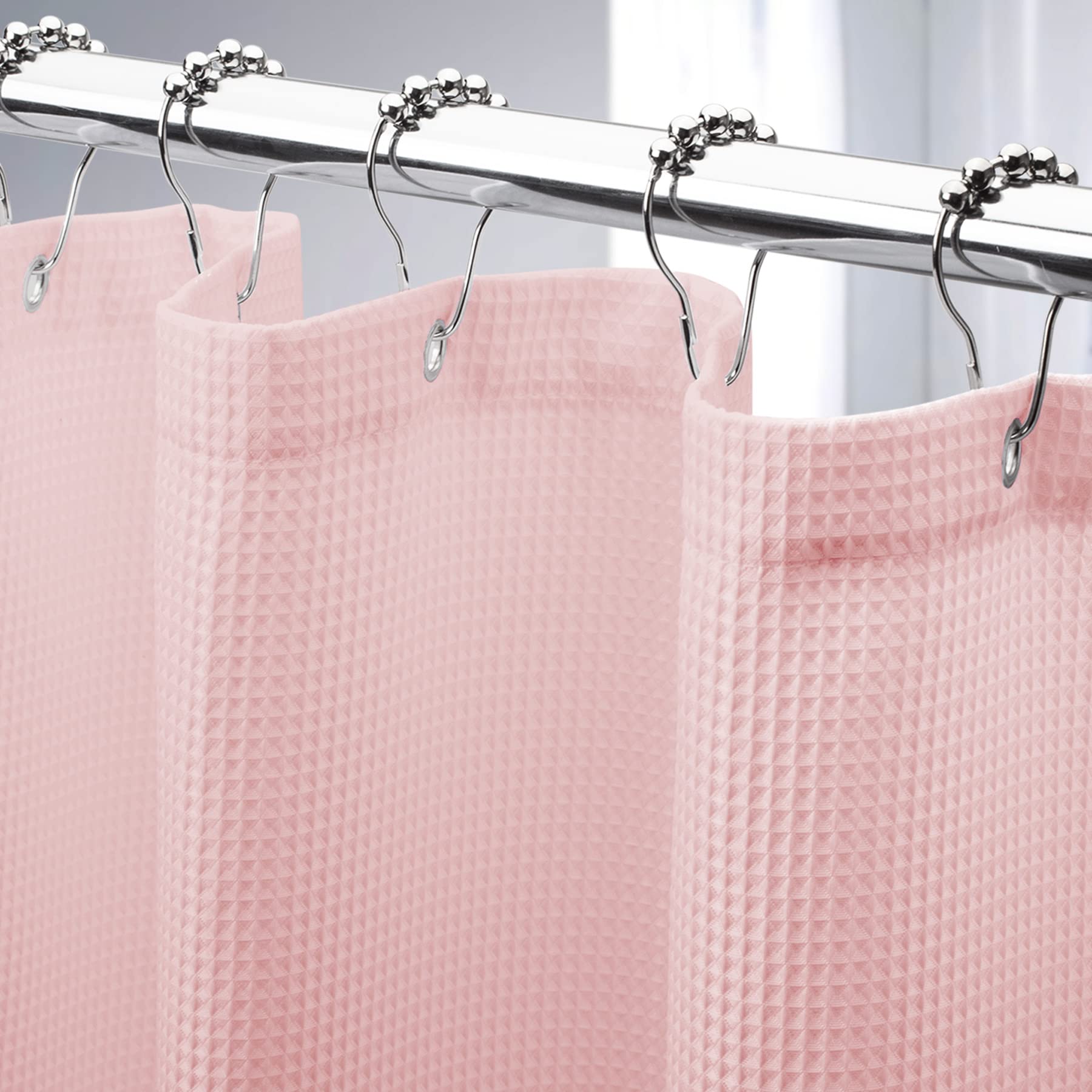 AmazerBath Waffle Weave Shower Curtain - Blush Pink Heavy Duty Hotel Quality Fabric Bathroom Curtain, 72x72 Inches - Perfect for Spa-Like Bathrooms & Luxury Hotel Style Decor