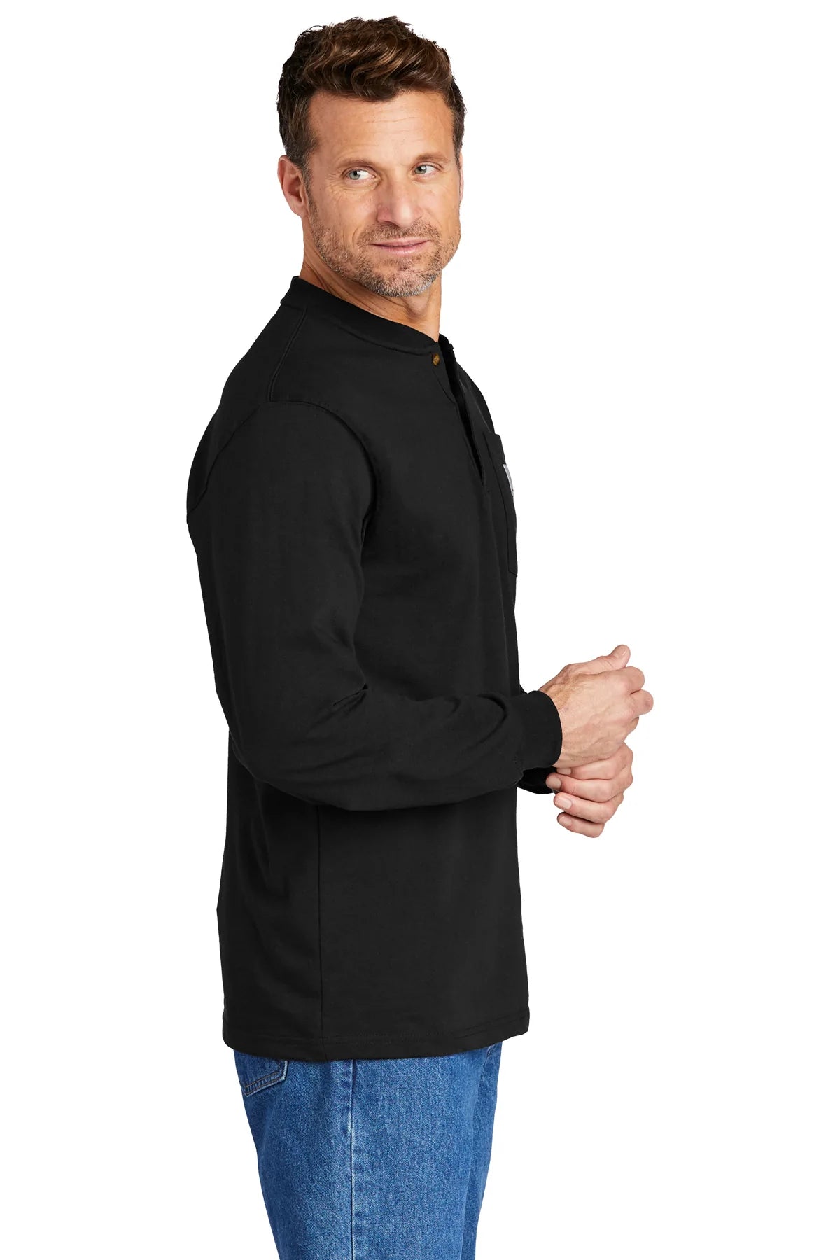 Carhartt Men's Long Sleeve Henley Shirt - Comfortable Cotton Workwear T-Shirt for Casual & Outdoor Activities | Black