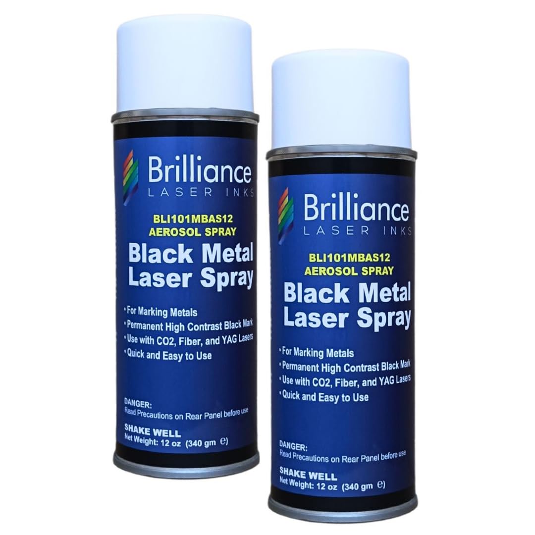 BLI101-12 Oz Aerosol Black Laser Ink for Metal Marking - 2 Pack - CO2 & Fiber Laser Compatible - Durable Permanent High Contrast Ink for YAG Lasers - Ideal for Industrial Metal Engraving & Product Labeling