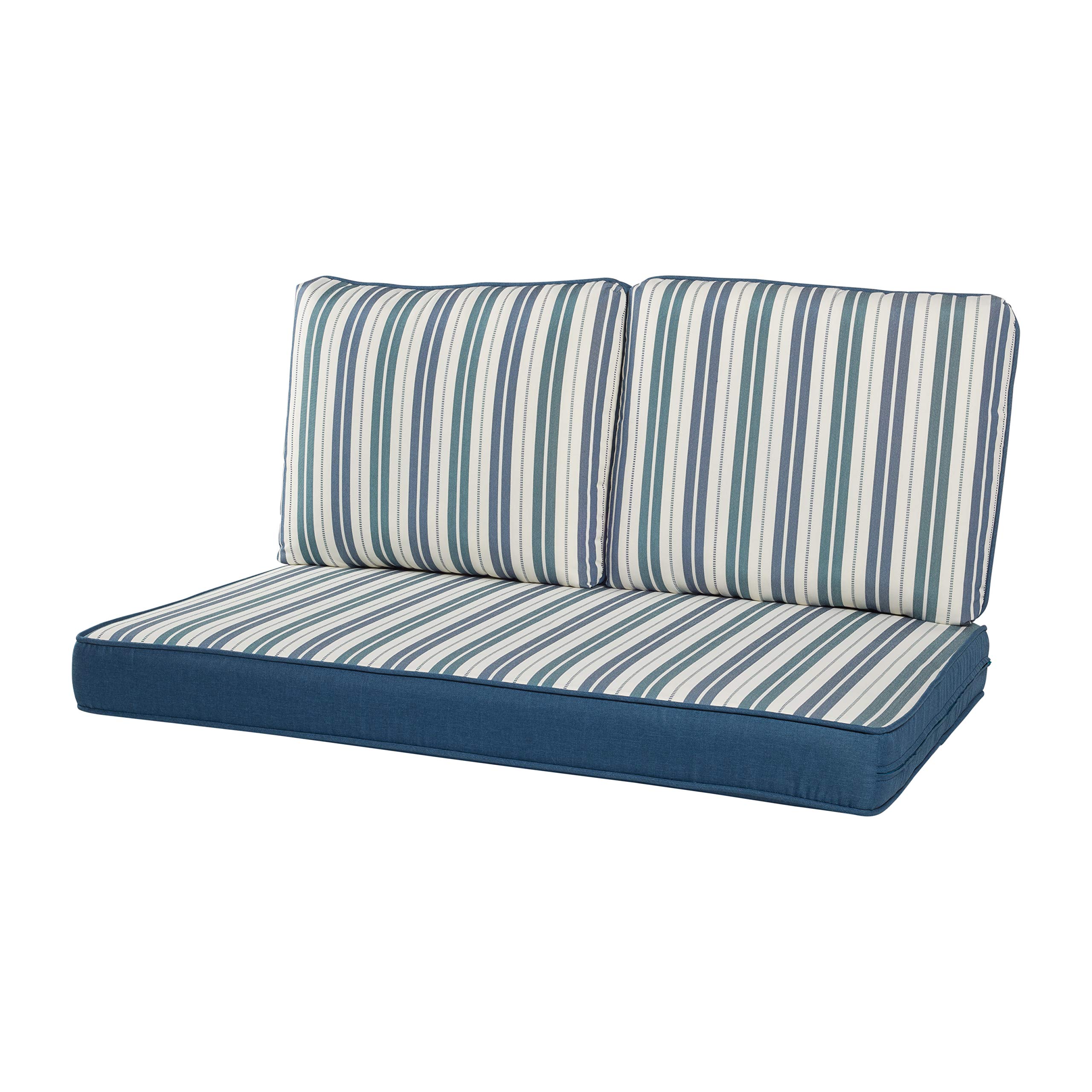 Quality Outdoor Living 46 x 26 Loveseat Cushion - Machine Blue Stripe - Perfect for Patio, Deck, and Garden Furniture