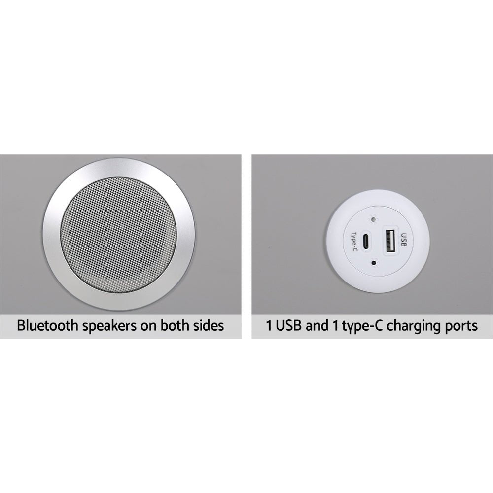 Compact Smart Bedside Table with Wireless Charging, LED Night Light & Bluetooth Speaker - Modern Grey Nightstand for Bedroom, Office, or Dorm Room - Perfect for Charging Devices, Ambient Lighting & Music Playback