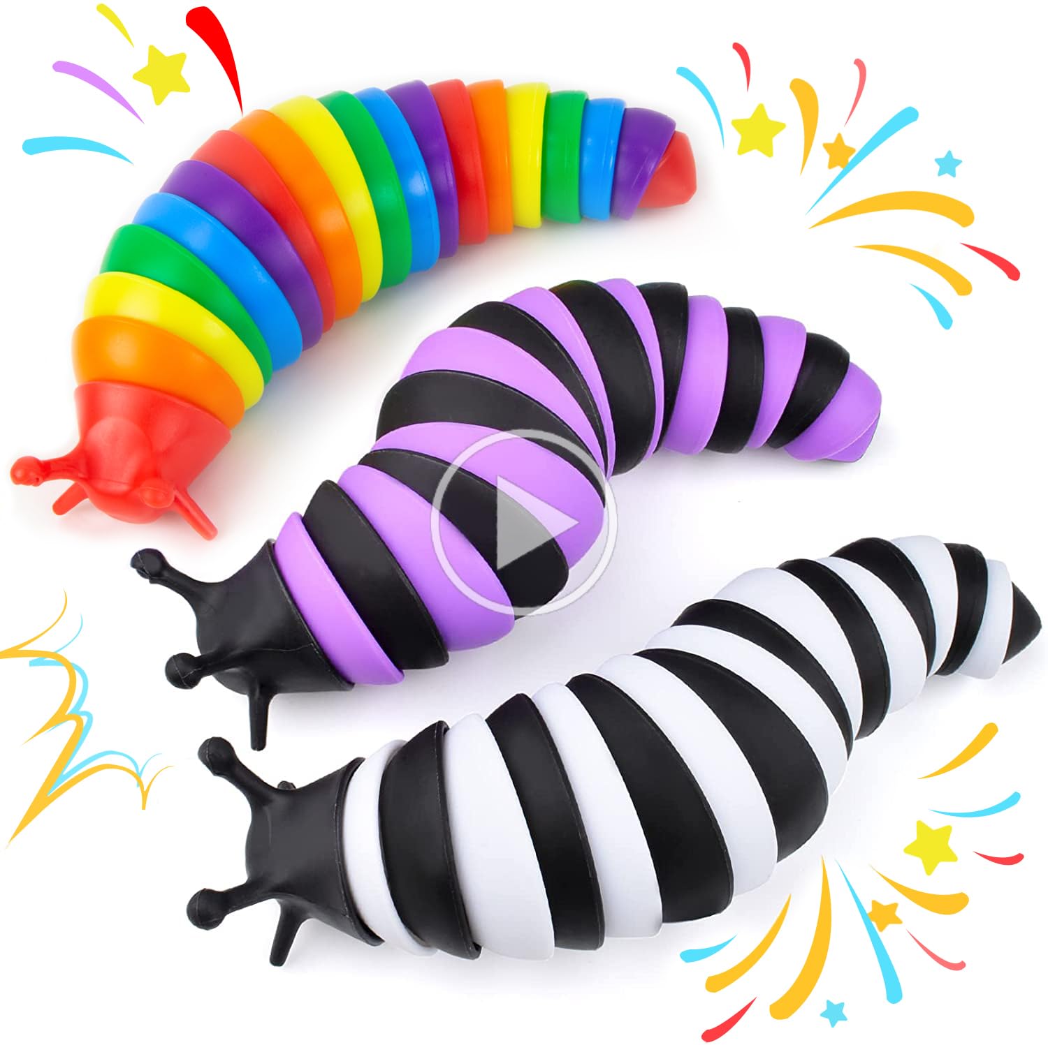 iFwin 3-Pack Sensory Slug Fidget Toys for Kids & Adults - Stress Relief Anxiety Toys for Autism, ADHD, Focus - Soft Squishy Slug Figet for Classroom, Office, Travel - BPA-Free Sensory Toys for Toddlers & Teens