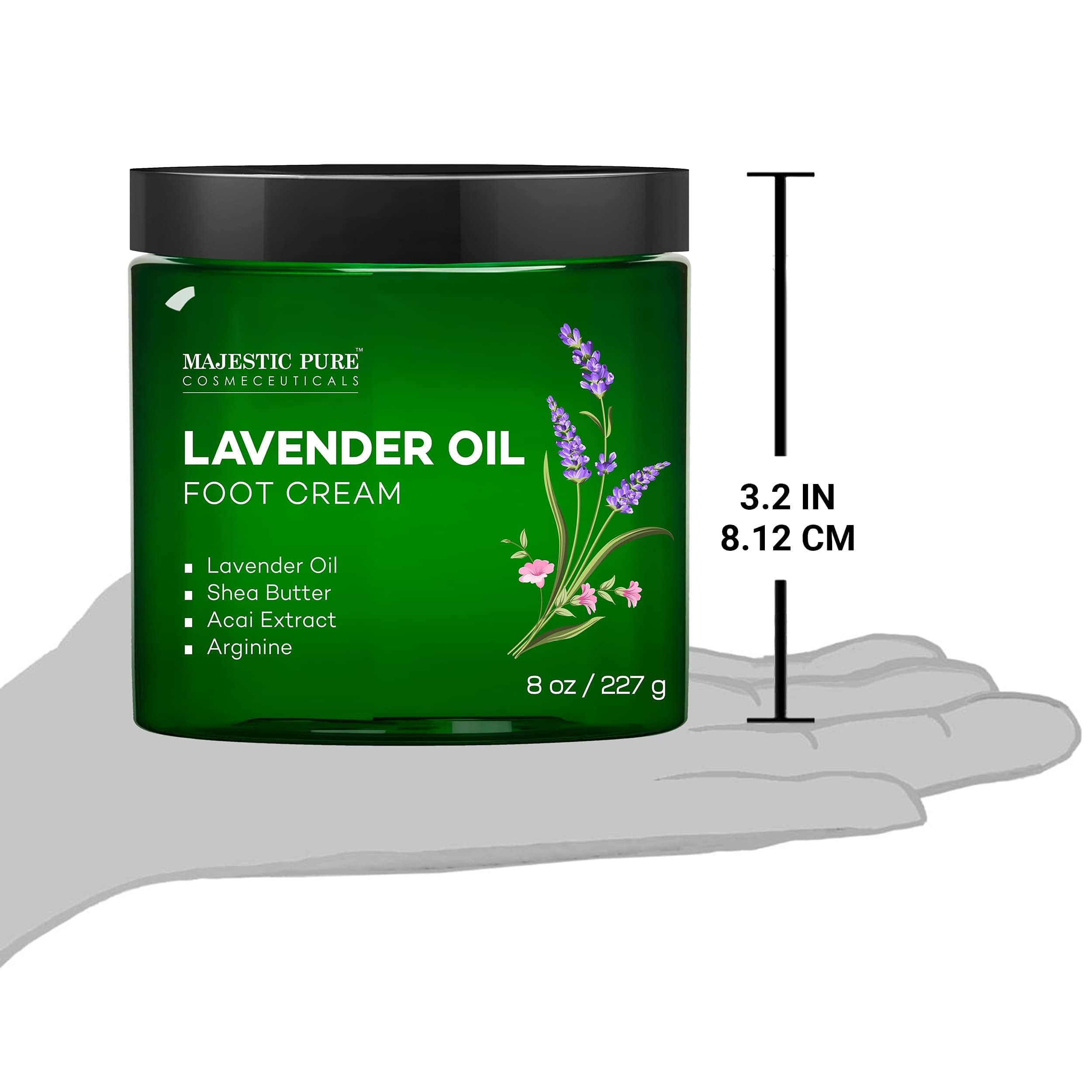 Majestic Pure Lavender Oil Foot Cream - Moisturizing & Warming Cream for Calluses, Dry Cracked Feet, Hands, Heels, Elbows, Nails & Knees - Softens Skin - 8 oz - Perfect for Spa Night, Pedicures & At-Home Foot Care