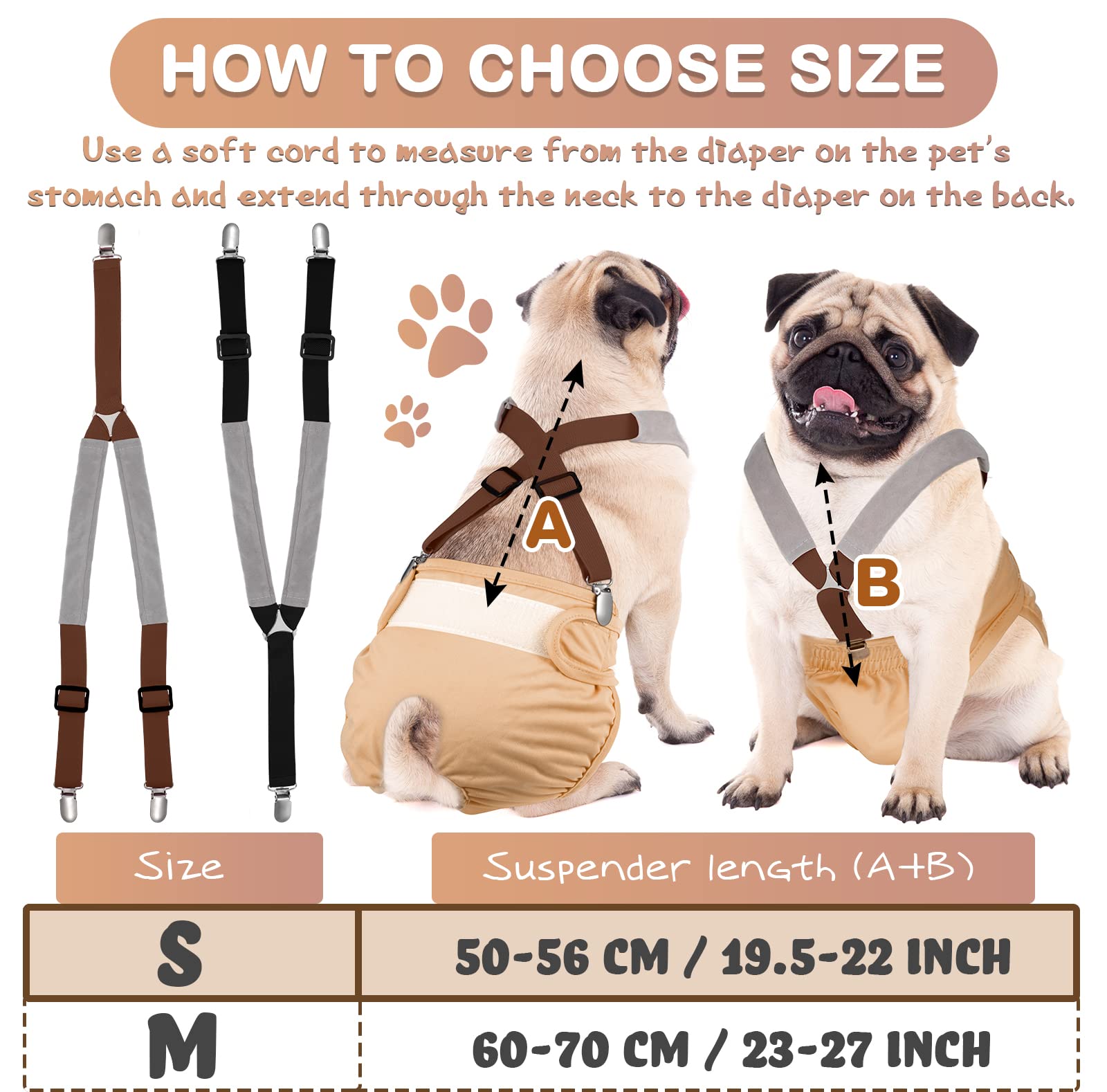 Saintrygo 2 Packs Adjustable Dog Suspenders for Diapers - Belly Bands Harness to Secure Pet Diapers for Small, Medium & Large Dogs (Black, Brown, Small) - Perfect for Incontinence, Travel & Post-Surgery Care