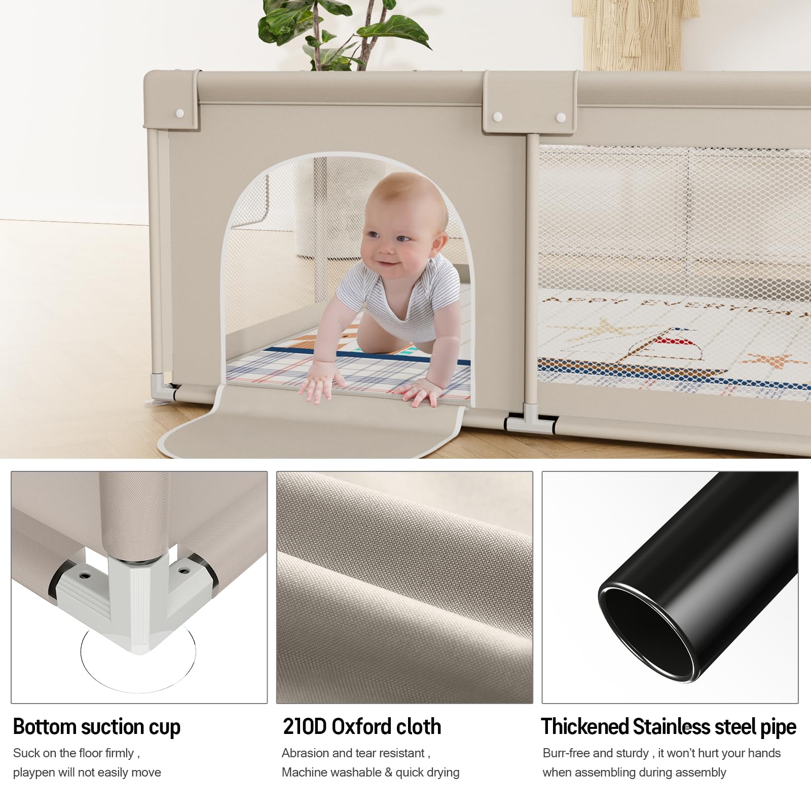 UANLAUO Extra Large Baby Playpen with Mat - 59x59x27 Inch Safe Play Yard for Toddlers & Infants | Indoor/Outdoor Play Area for Baby Boys & Girls | Perfect for Home, Daycare & Travel Use