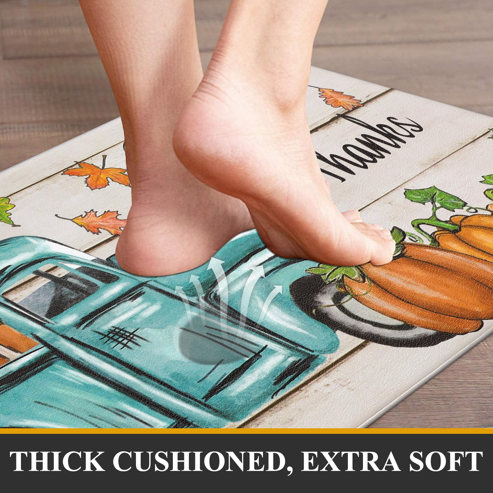 Pauwer Fall Kitchen Rugs Set of 2 - Non-Slip Anti-Fatigue Cushioned Floor Mats with Pumpkin Truck Design, Farmhouse Style Kitchen Runner Rug for Fall Harvest & Thanksgiving Decor - Perfect for Cozy Farmhouse Kitchens, Entryways, and Seasonal Home Decor