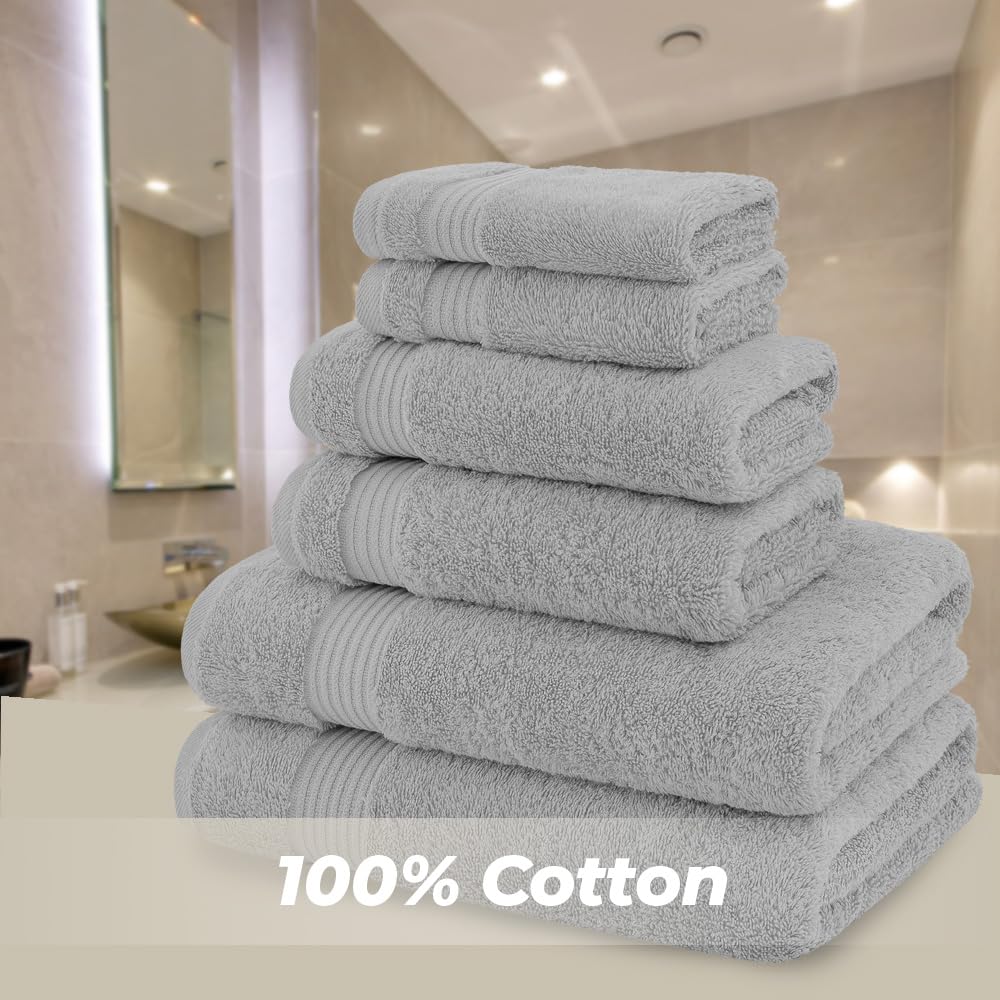 Premium 6-Piece 100% Cotton Turkish Bath Towel Set - Ultra Soft & Highly Absorbent - Includes 2 Bath Towels, 2 Hand Towels & 2 Washcloths - Cool Grey - Perfect for Spa, Bathroom & Luxury Home Use