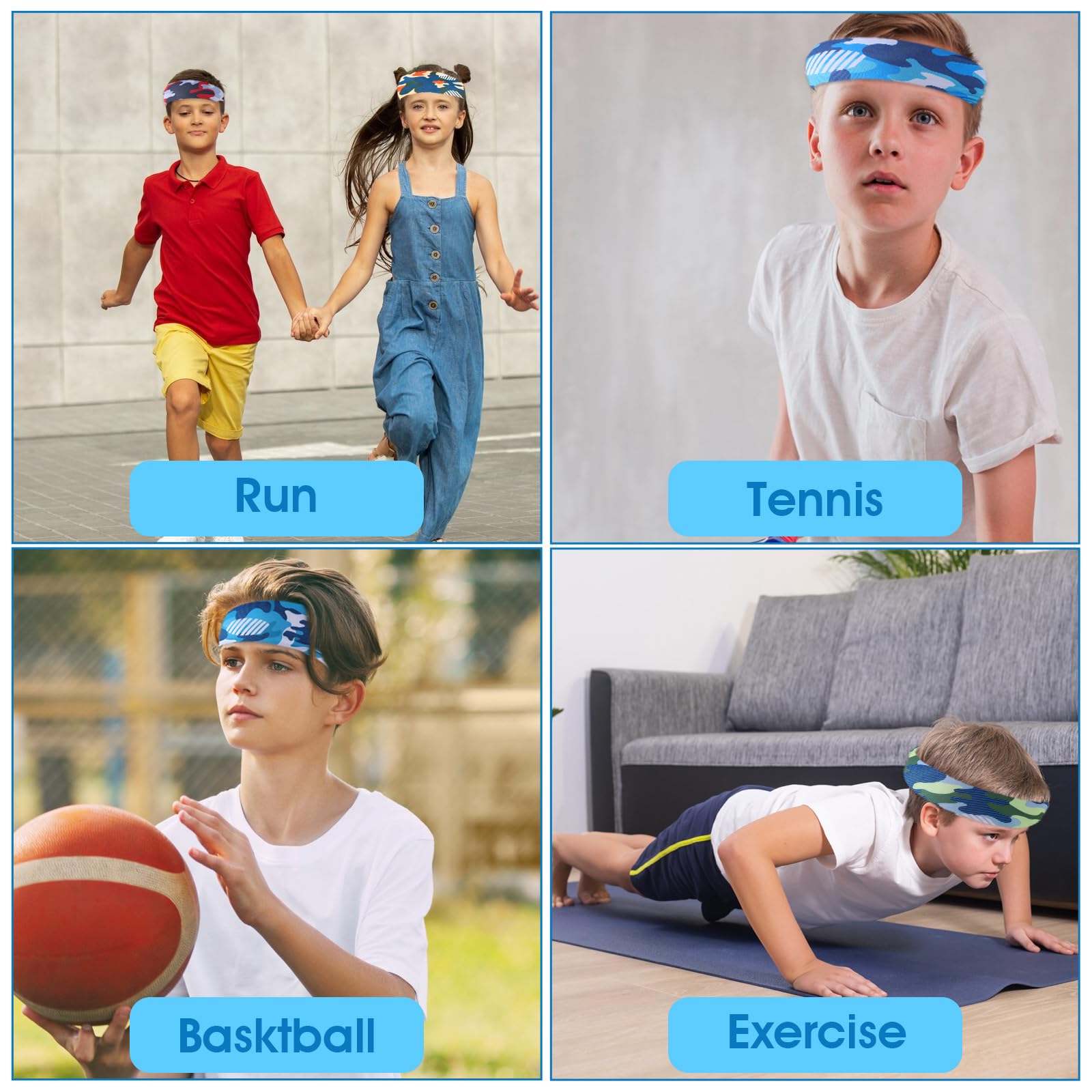 6Pcs Boys Sports Headbands - Breathable Non-Slip Elastic Sweatbands for Kids Soccer, Basketball & Baseball - Perfect for Outdoor Sports & Active Play