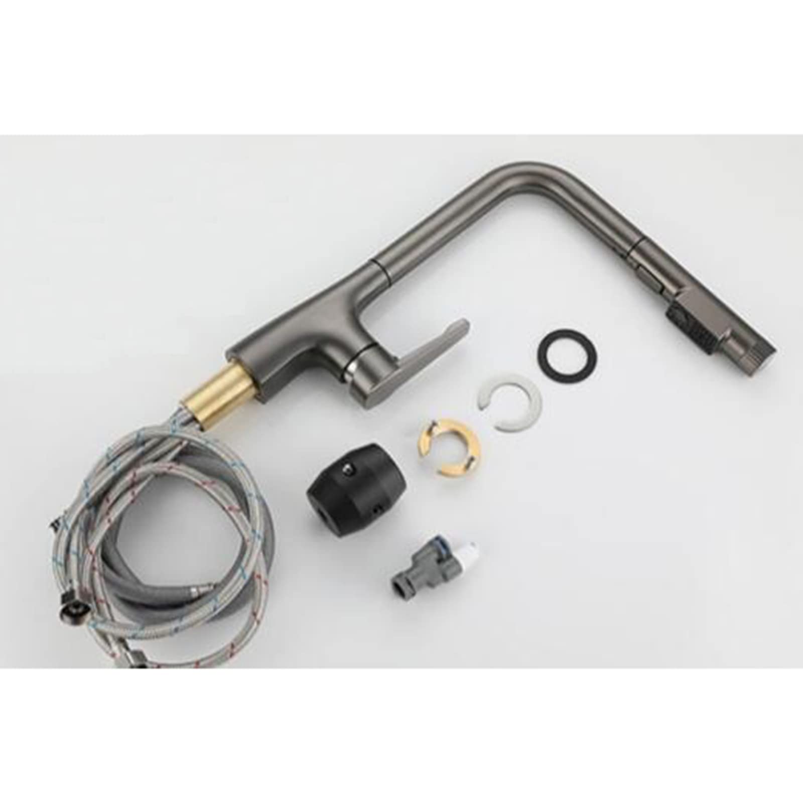 3-Way Pull-Down Kitchen Faucet with Sprayer - Matte Grey Brass Swivel Sink Faucet for Hot & Cold Water - Perfect for Modern Kitchens, Bar Sinks, and RV Use