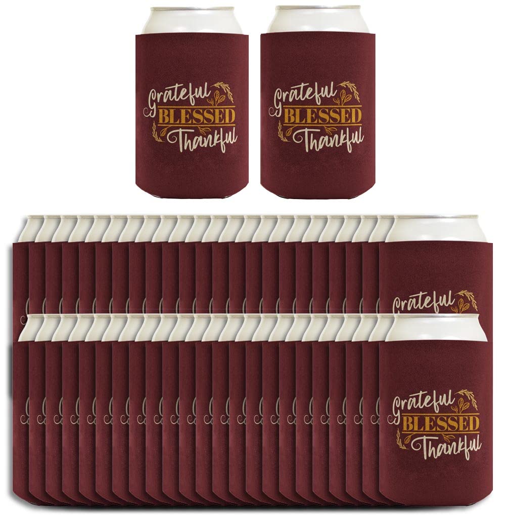 96-Pack Fall Party Supplies - Grateful Blessed Thankful Themed Can Coolers & Koozies for Autumn Gatherings, Thanksgiving, Halloween, and Outdoor Events