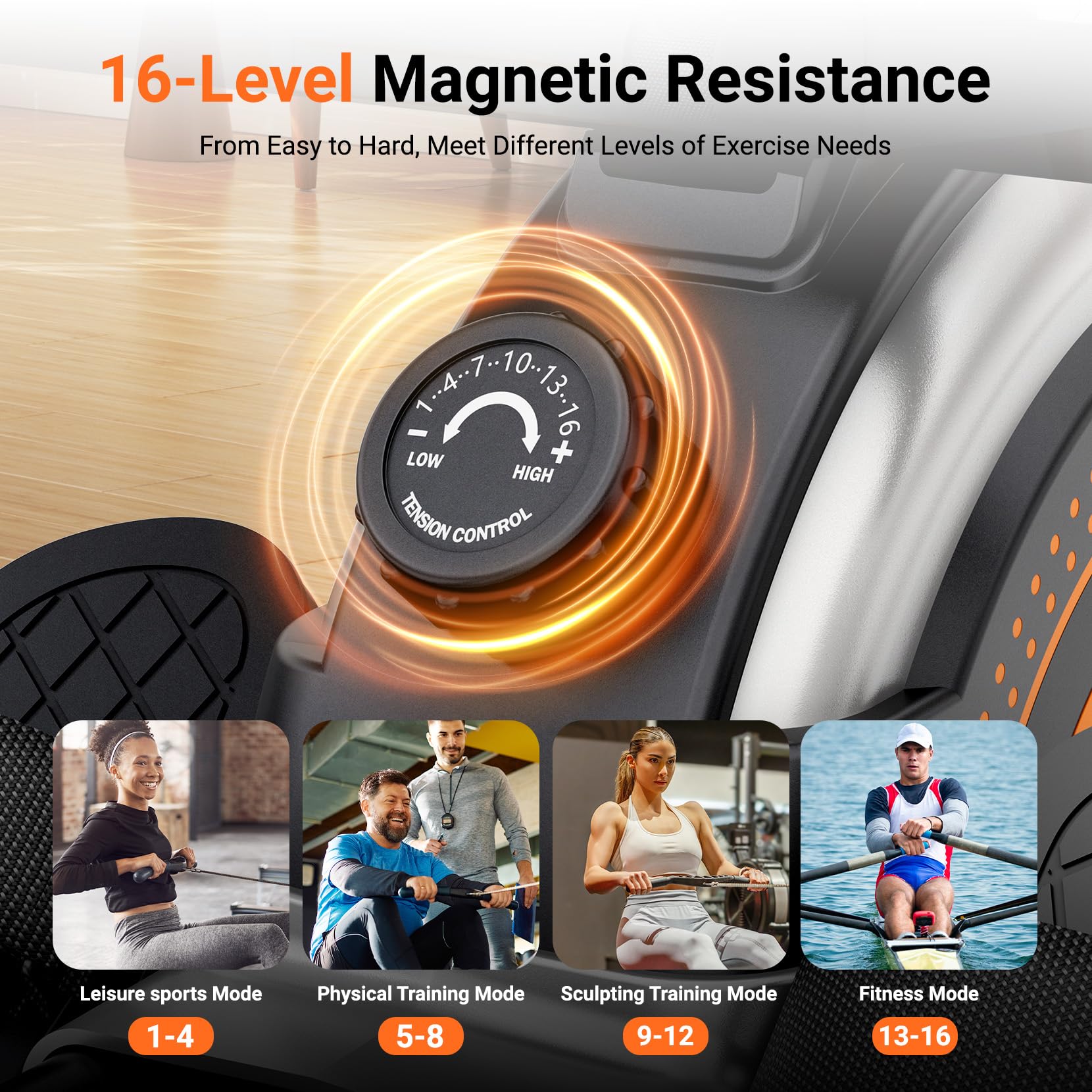 Dripex Magnetic Rowing Machine for Home Gym - 350 LBS Weight Capacity, 16-Level Resistance, Dual Slide Rail, Bluetooth Connectivity & LCD Monitor - Perfect for Full-Body Workouts, Cardio Training & Home Fitness