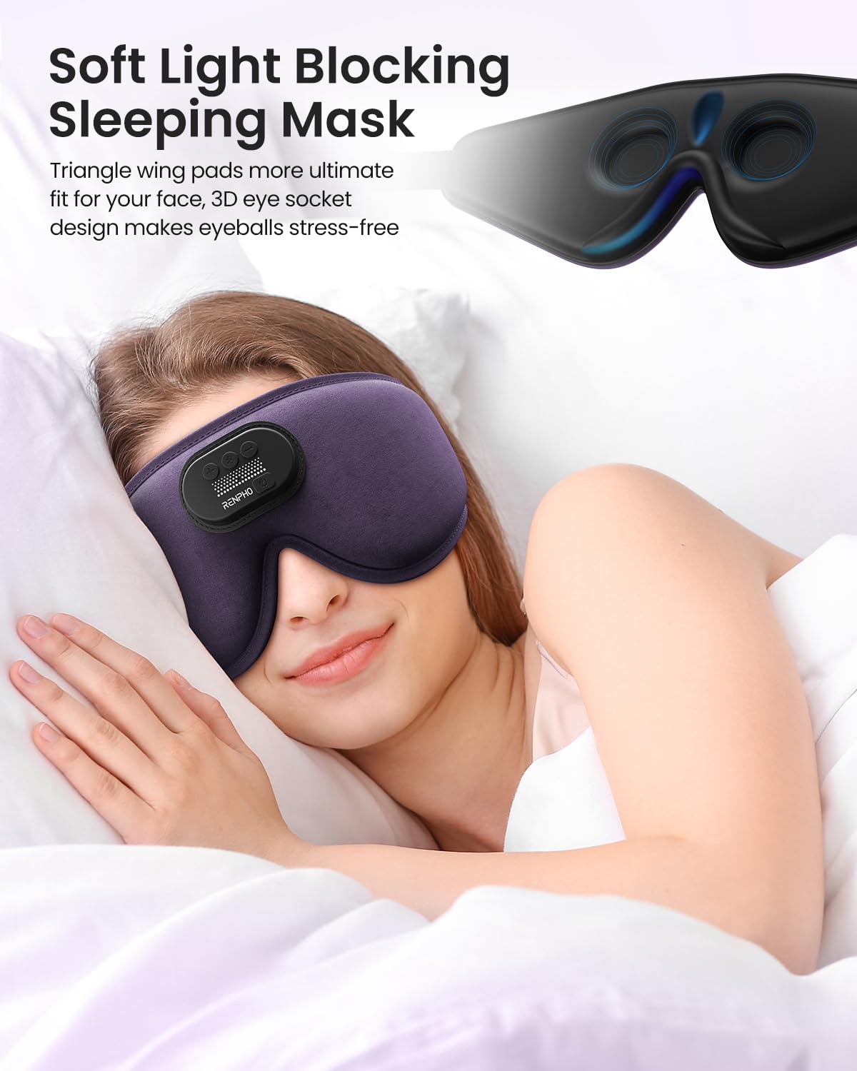 RENPHO Bluetooth Sleep Headphones with Built-in Eyeris 3 Eye Massager - Wireless Headband for Sleeping, Meditation & Travel - Comfortable Noise Canceling for Side Sleepers & Insomnia Relief