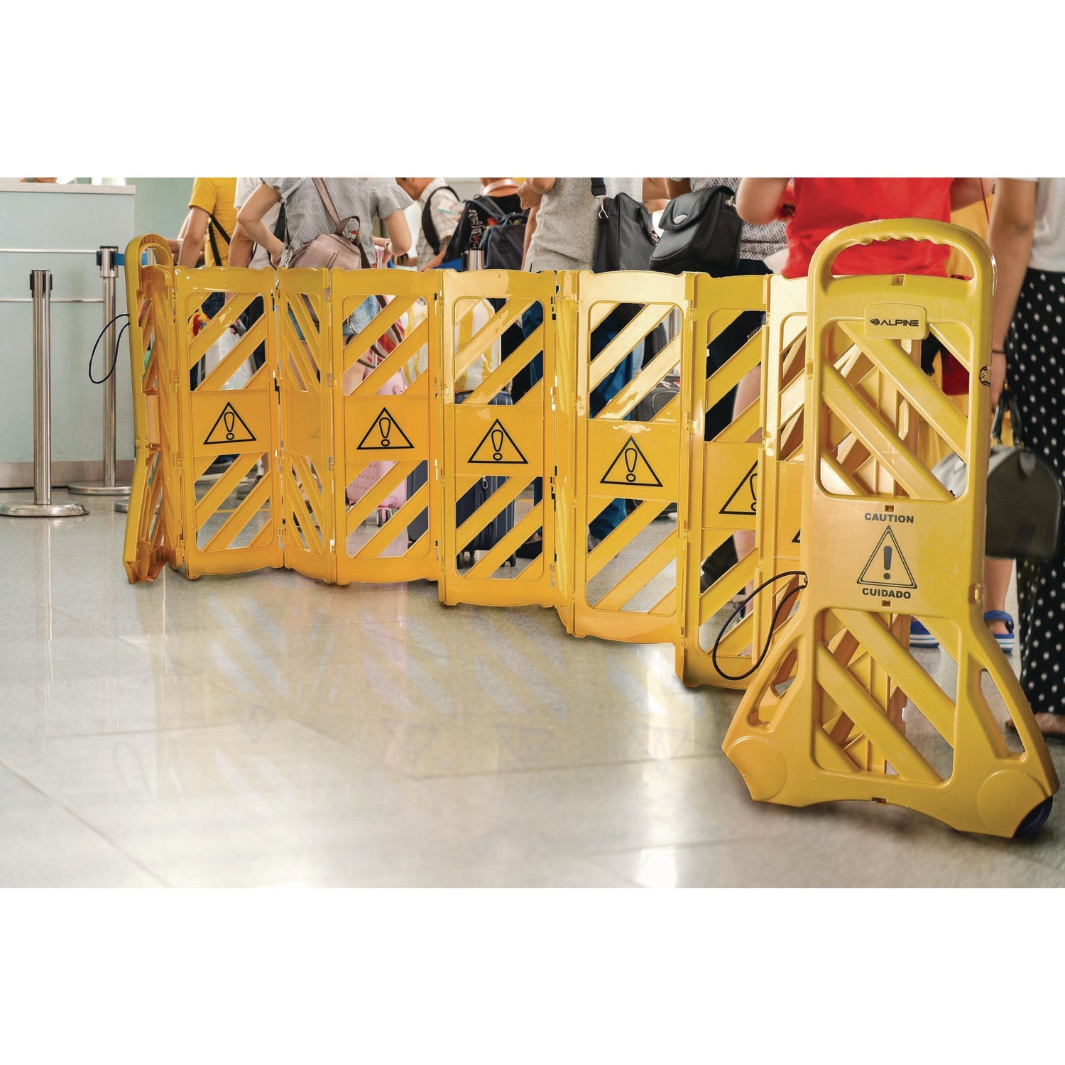 Alpine Industries Expandable Portable Fence Barrier - 6ft Safety Barricade with Interlocking Panels, Heavy Duty Plastic Construction (Yellow) - Ideal for Crowd Control, Event Security & Construction Site Safety
