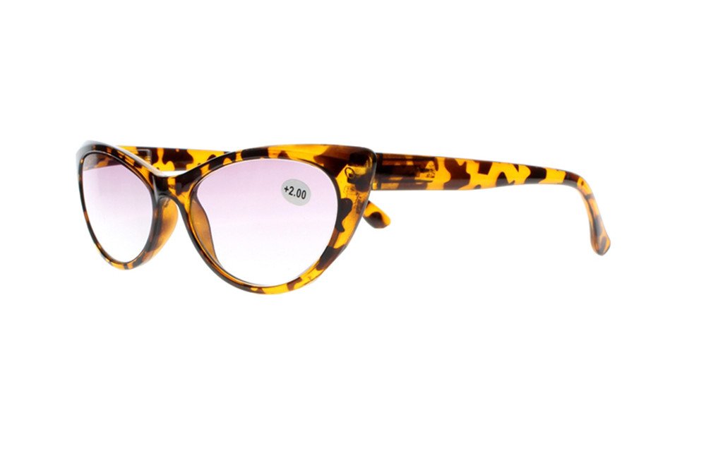 Stylish Slim Cat Eye Spring Hinged Reading Glasses with No-Line Bifocal Sun Readers (Prescription +1.00 to +4.00) - Perfect for Outdoor Reading, Driving & Fashion Accessories