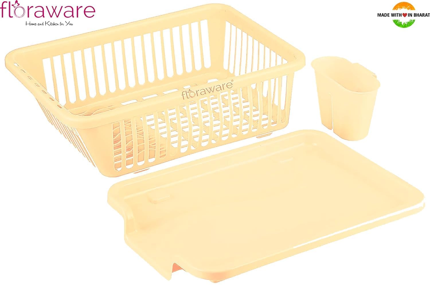 Floraware Unbreakable Kitchen Sink Dish Drying Rack - Space Saving Corner Dish Drainer & Organizer for Dishes, Cups & Utensils (Light Brown) | Perfect for Small Kitchens, Countertops & RV Use
