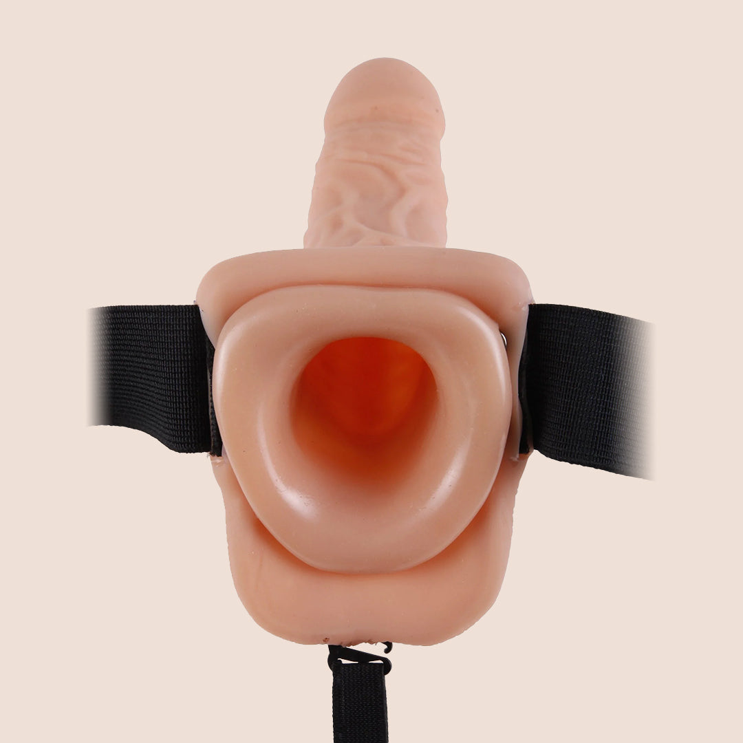 Fetish Fantasy 9 Vibrating Hollow Strap-On Dildo with Comfortable Elastic Harness for Couples - Perfect for Role Play, BDSM, and LGBTQ+ Intimate Moments