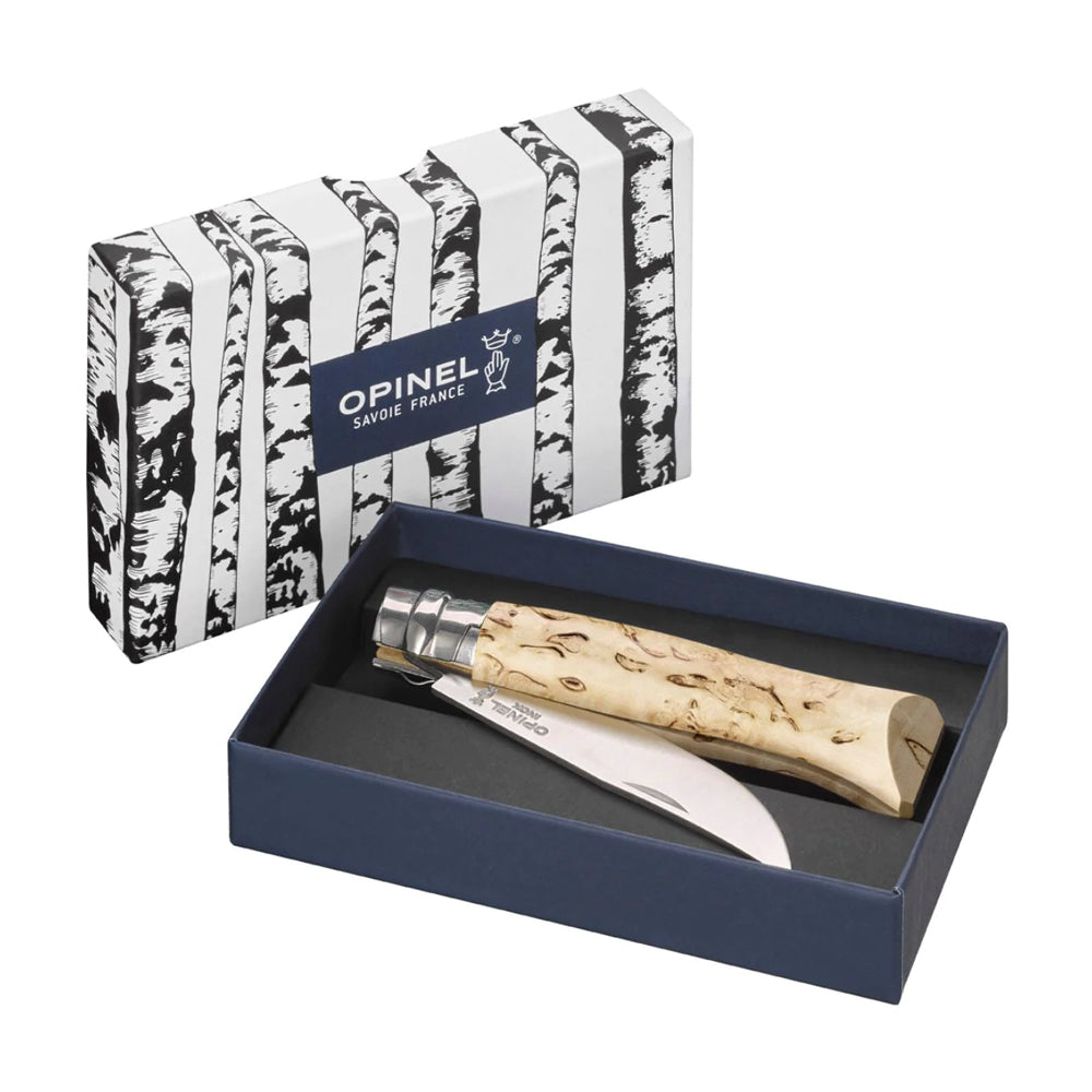 Opinel No.08 Sampo Folding Knife with Curly Birch Wood Handle - Perfect for Camping, Hiking, and Outdoor Adventures