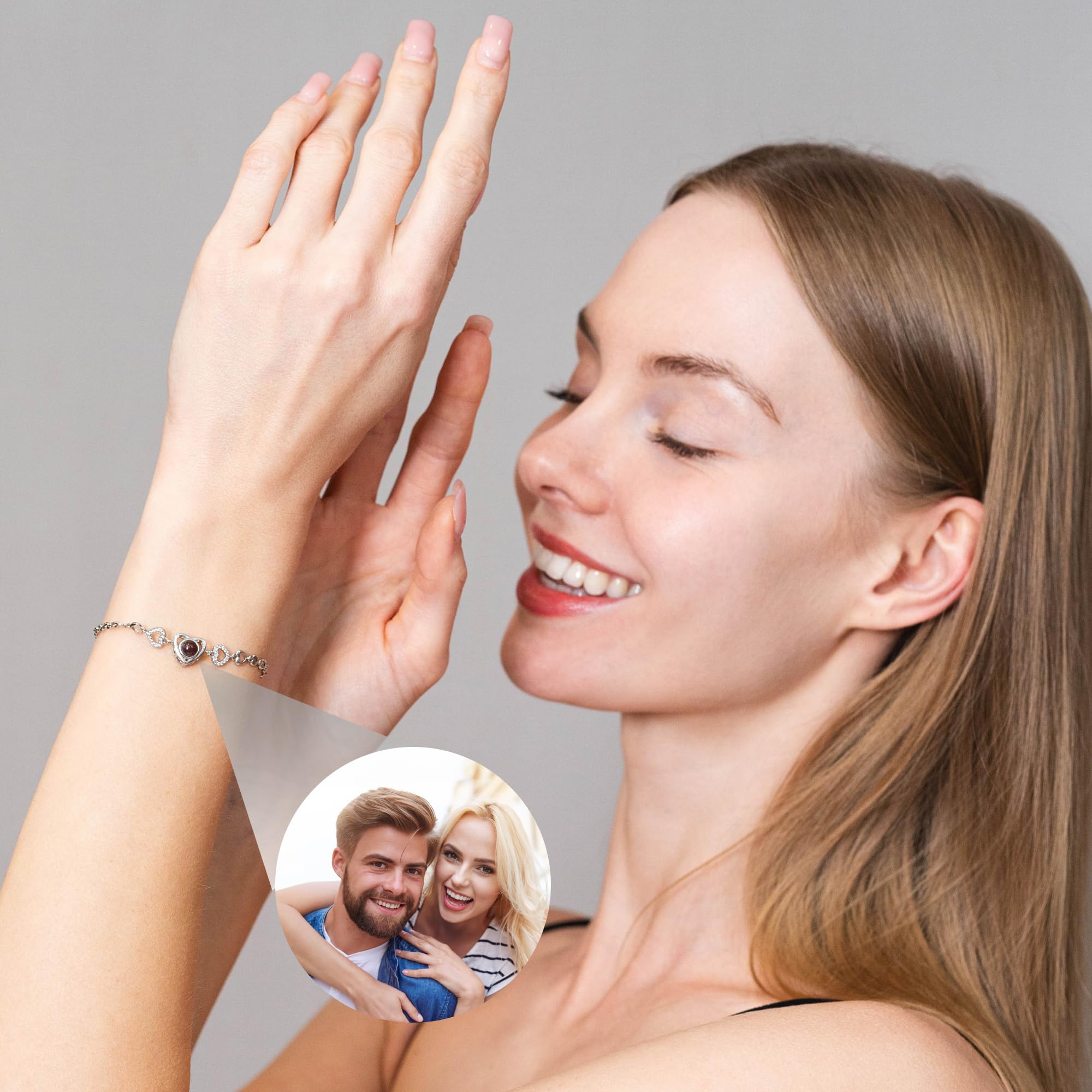 Personalized Photo Bracelet for Women - Custom Engraved Picture Projection Jewelry - Unique Mother's Day, Anniversary, Birthday Gift for Mom, Wife, Girlfriend, Best Friend - Perfect for Weddings, Memorials, Special Occasions