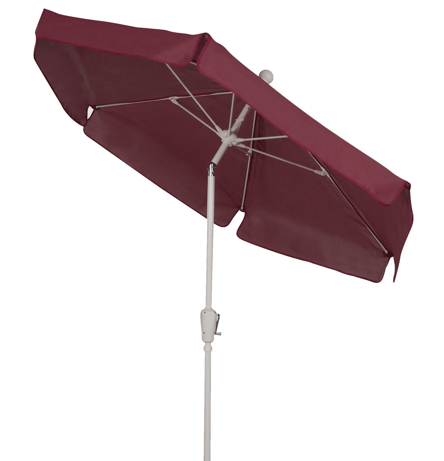 7.5ft Burgundy Garden Umbrella with Push-Button Tilt - White Pole for Patio, Poolside & Outdoor Dining | UV Protection & Wind Resistant
