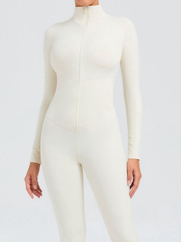 ZASUWA Women's Stand Collar Long Sleeve Zipper Jumpsuit - Stylish One Piece Romper for Casual Wear, Office Outfits & Date Night Fashion