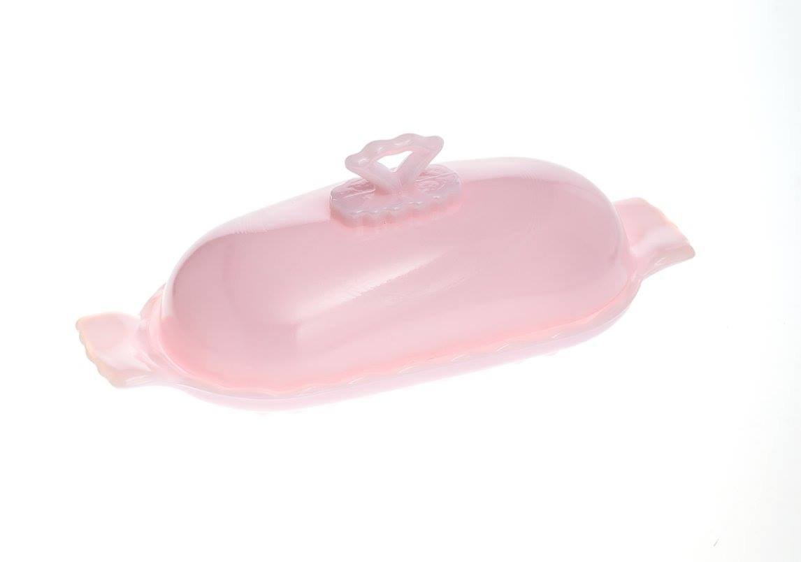 Vintage Pink Milk Glass Butter Dish with Handled Sides & Glass Lid - Perfect for Kitchen, Dining Table, and Gift Giving