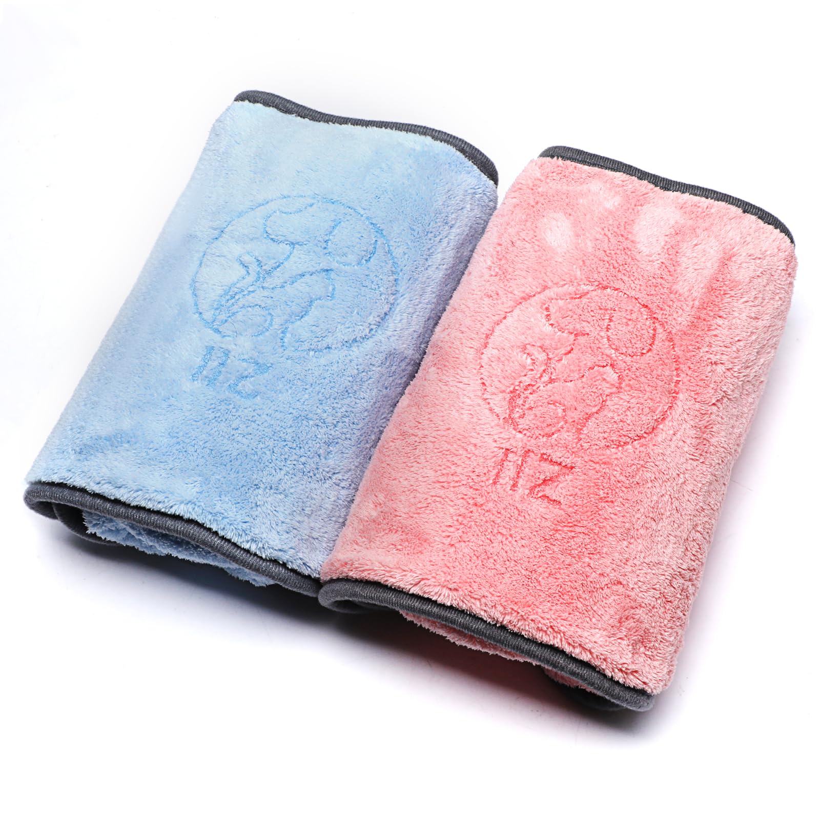**IIZ Dog & Cat Absorbent Quick-Drying Towel with Hand Pockets - Soft Bath Towel for Small & Medium Pets (Pink + Blue) - Perfect for Grooming, Bath Time & Post-Walk Drying**