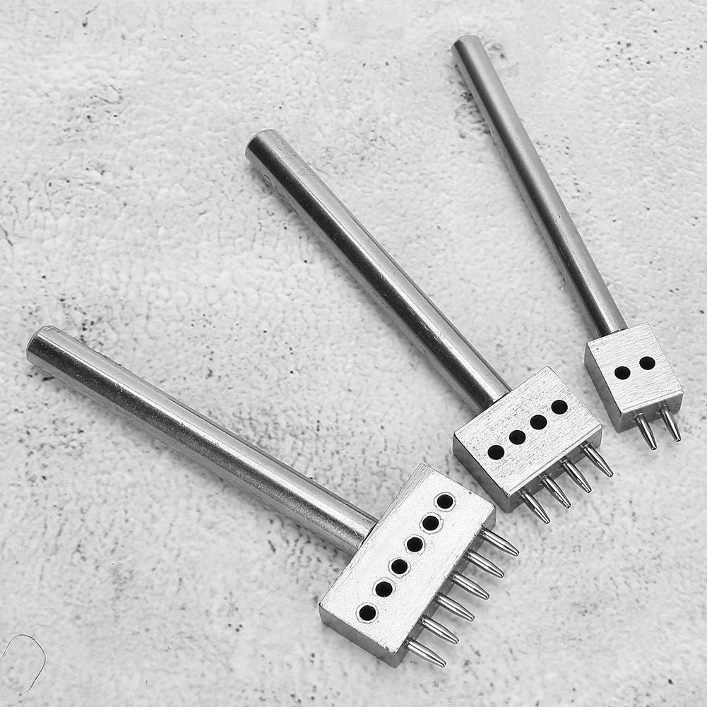 Professional Leather Stitching Tool Set - 3pcs Adjustable Spacing Hole Punch with Multiple Prong Heads (6mm) for DIY Leather Craft, Lacing & Repair | Perfect for Belts, Wallets, Bags & Leatherworking Projects