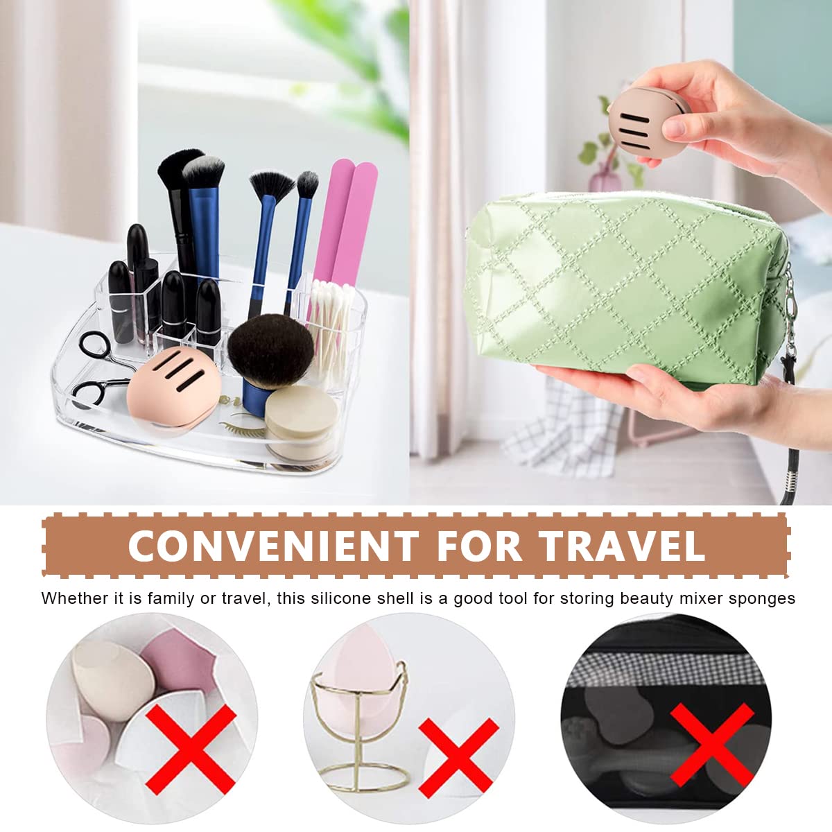 MAYCREATE® Silicone Makeup Sponge Holder Case - Breathable Beauty Blender Storage Container for Travel & Home - Cute Cosmetic Organizer (Khaki) | Perfect for Travel, Gym & Daily Makeup Organization