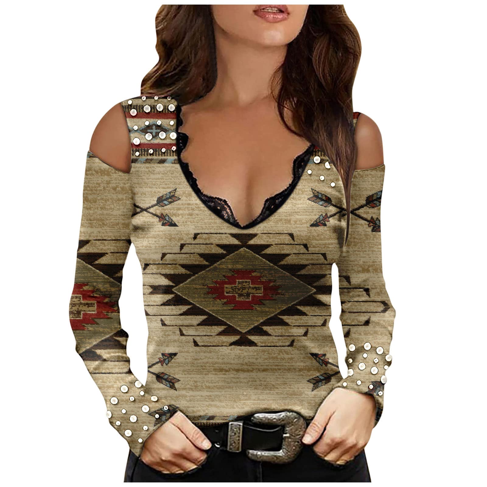 Women's Sexy 3/4 Sleeve Tiered Bell Sleeve Crewneck Loose Blouse - Casual & Dressy Tops for Women | Perfect for Office, Date Night & Weekend Outings