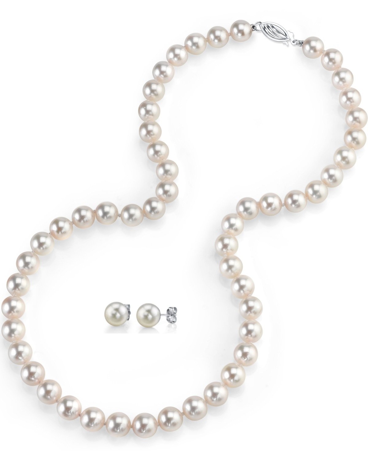 14K Gold AAAA Freshwater Pearl Necklace & Earrings Set - Elegant Jewelry for Women