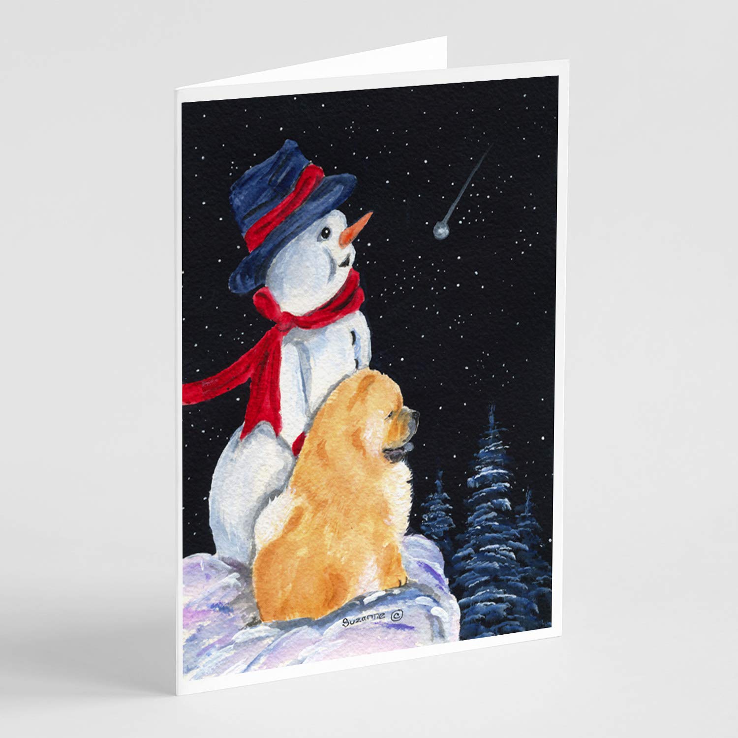 Snowman with Chow Chow Greeting Cards - Pack of 8 Blank A7 Note Cards (5x7) with Envelopes | Whimsical Holiday Cards for Christmas, Birthday & Thank You Notes | Perfect for Seasonal Greetings & Handwritten Messages