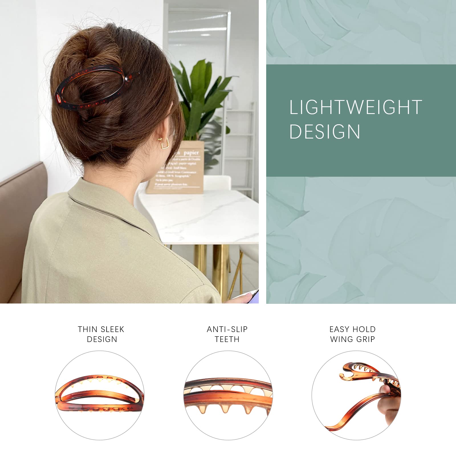 French Concord Hair Claws - 6Pcs No Slip Grip Strong Hold Hair Clips for Women & Girls | Tortoiseshell Large 4.7 Inch Hair Accessories | Perfect for Thick, Thin Hair, Updos, Ponytails & Everyday Styling