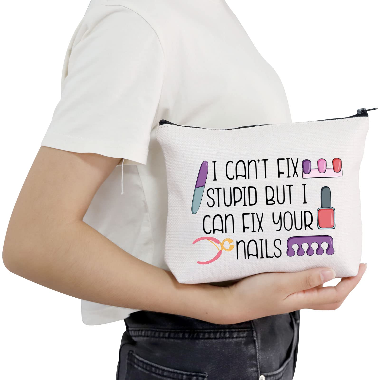 POFULL Nail Technician Gift Set - Professional Nail Tech Supplies & Cosmetic Bags for Manicurists - 'I Can Fix Your Nails' Funny Nail Art Accessories - Perfect for Salons, Home Use & Beauty Gifts