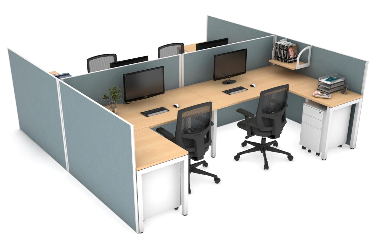 Quadro Square Legs 4-Person Corner Workstation - H Configuration White Frame (1800L x 1800W with Cable Management) - Perfect for Office, Conference Room & Collaborative Workspaces