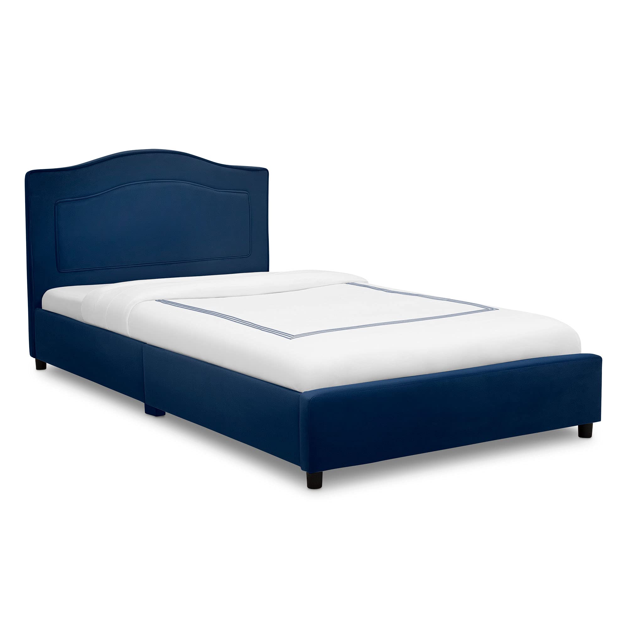 Delta Children Upholstered Twin Bed Frame with Storage, Navy Blue - Perfect for Kids' Bedrooms, Guest Rooms & Small Spaces