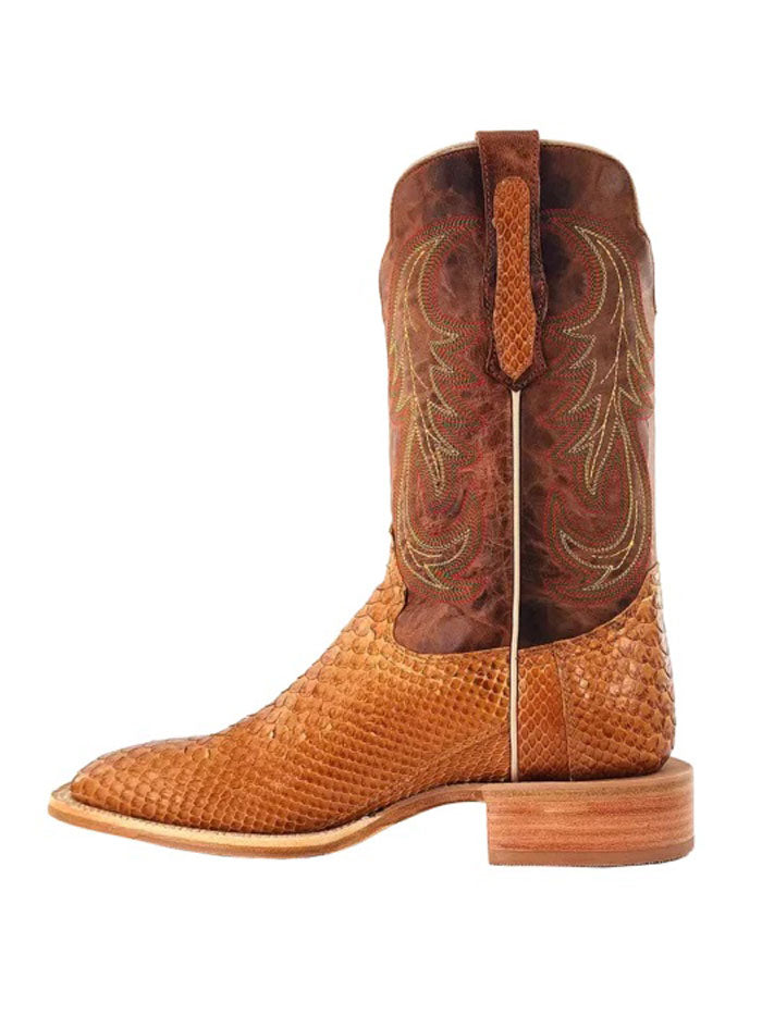 R.Watson RW7915 Men's Western Boots - Genuine Python Leather, Wide Square Toe, Camel Color - Perfect for Cowboy Rides, Country Music Festivals & Western Fashion