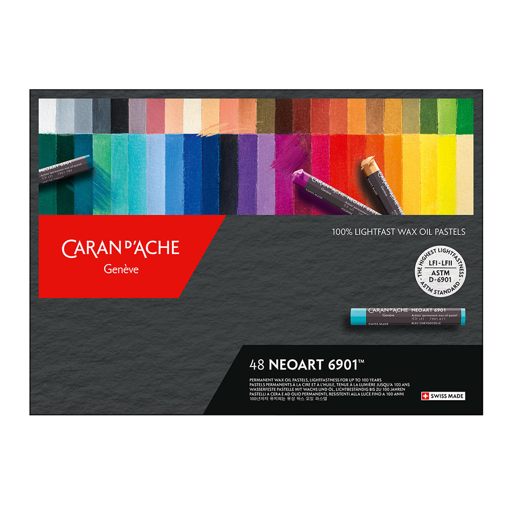 Caran d'Ache Neoart 6901 Professional 48-Piece Water Resistant Wax Oil Pastels Set - Vibrant Colors for Artists, Sketching & Mixed Media Art Projects