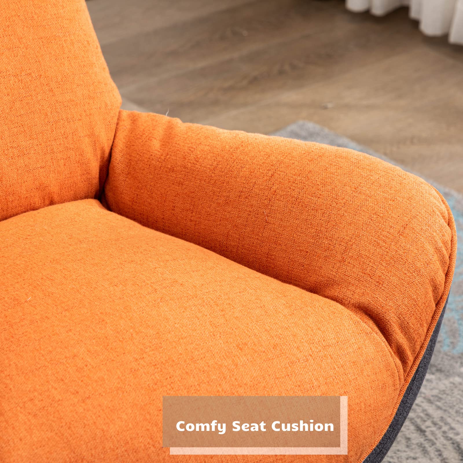 HEAH-YO Swivel Accent Chair - Modern Upholstered Linen Living Room Chair with Backrest, Armless Reading Chair for Bedroom & Office - Comfortable Orange Lounge Chair for Relaxing, Reading & Small Spaces