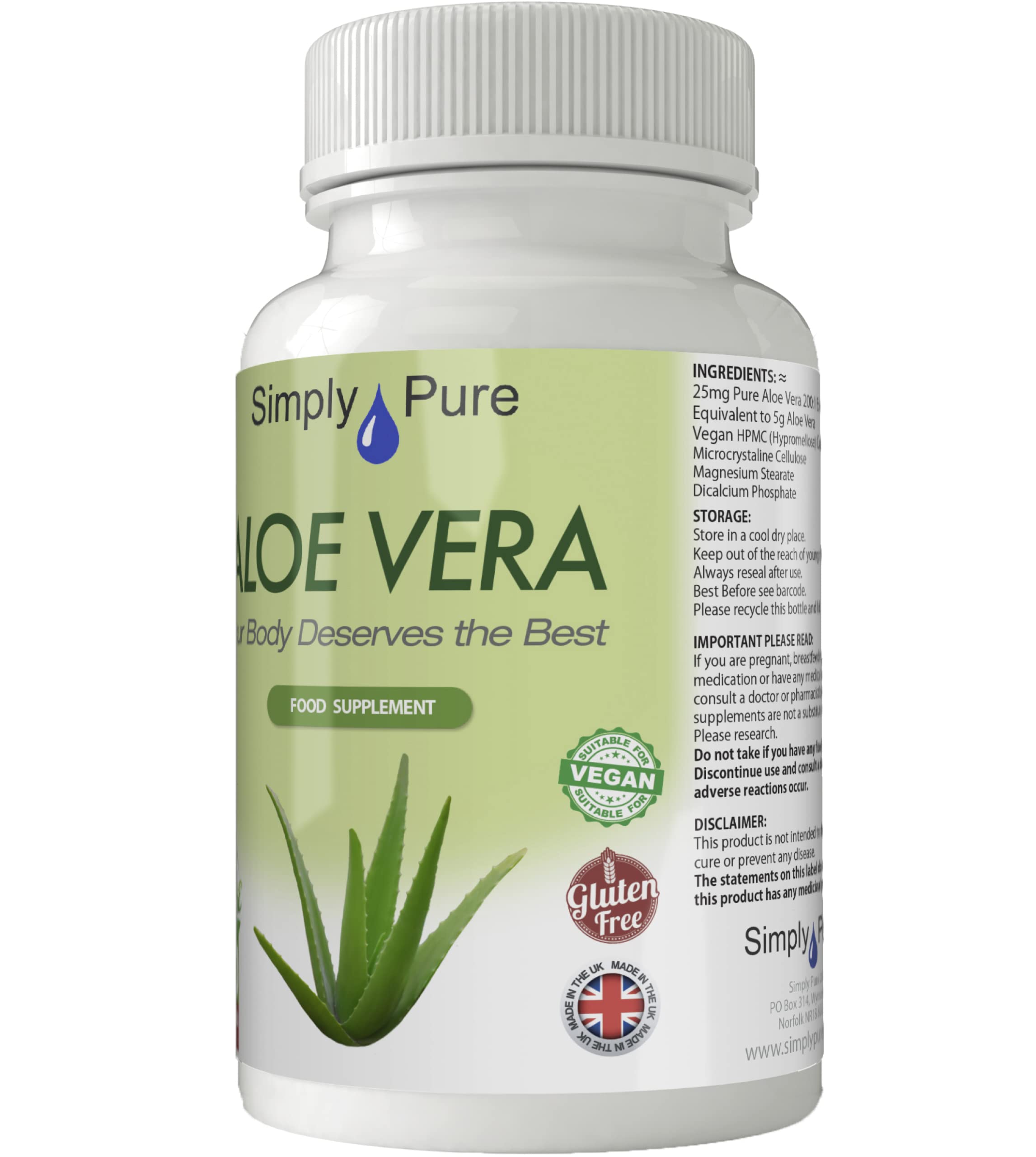 Simply Pure Aloe Vera Capsules for Digestive Health - 25mg x 90 Count | 200:1 Extract (Equivalent to 5g Pure Aloe Vera Gel) | Gluten Free, Non-GMO, Vegan Supplement | Supports Gut Health & Digestion - Perfect for Daily Wellness Routine