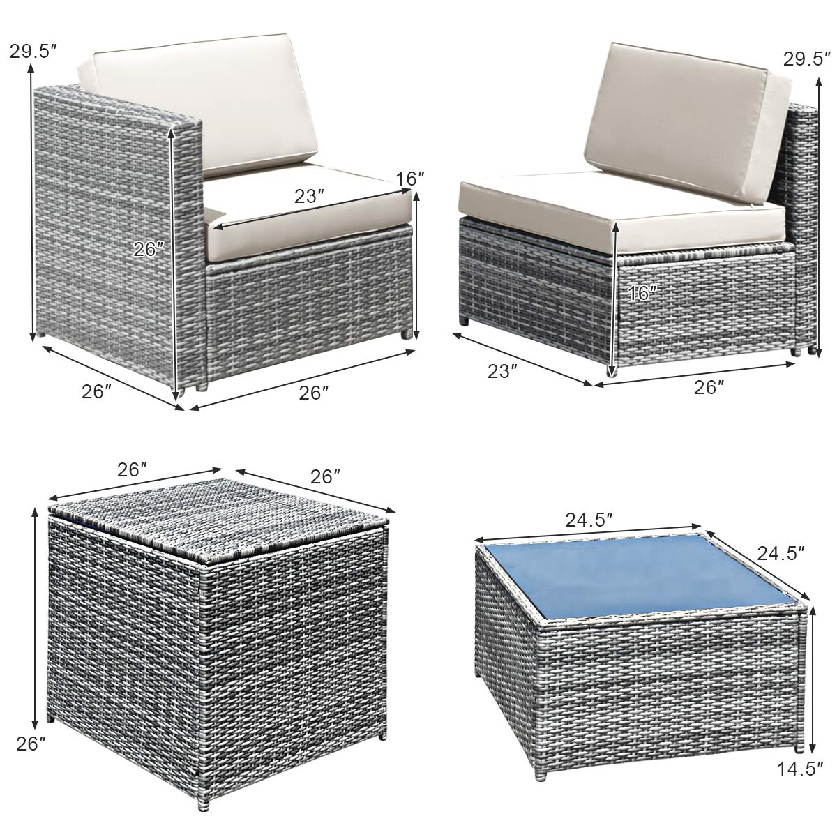 8-Piece Outdoor Patio Furniture Set - Rattan Wicker Sofa Sectional with Coffee Table, Cushions & Storage Box - Garden Backyard Conversation Set for Relaxing & Entertaining