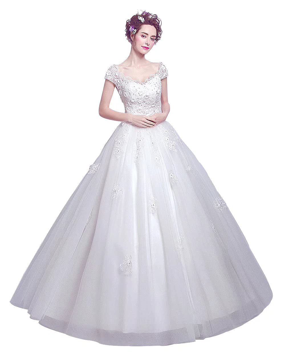 Elegant Strapless Lace Applique Wedding Ball Gown – Long Tulle Quinceanera Dress for Brides, Prom & Special Occasions | Perfect for Weddings, Formal Events & Evening Dances