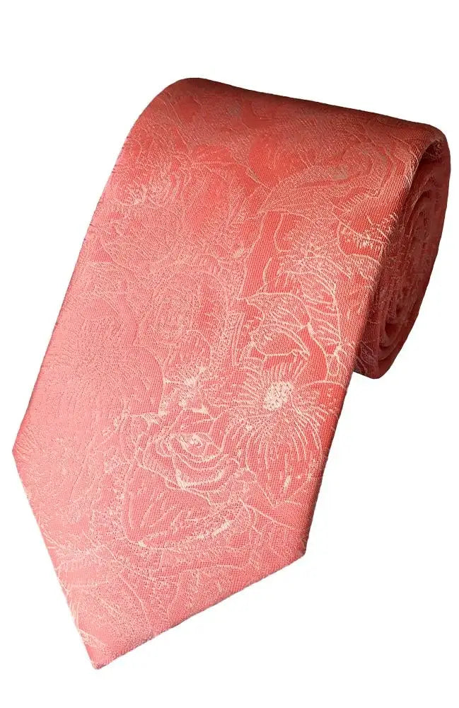 L.A. Smith Coral Floral Polyester Necktie for Men - Elegant Silk-Like Design for Weddings, Business & Formal Occasions