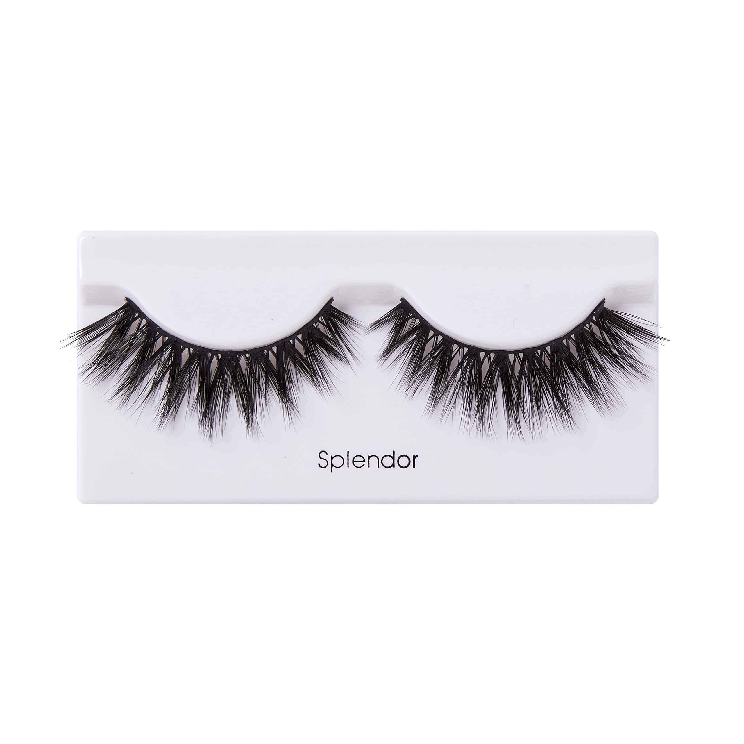 KISS Lash Couture 5th Avenue Collection False Eyelashes - Handcrafted Silk-Like Fibers, Reusable & Contact Lens Friendly (Style 'Splendor') - Includes Adhesive Lash Glue & 1 Pair Black Fake Lashes | Perfect for Parties, Weddings & Special Occasions