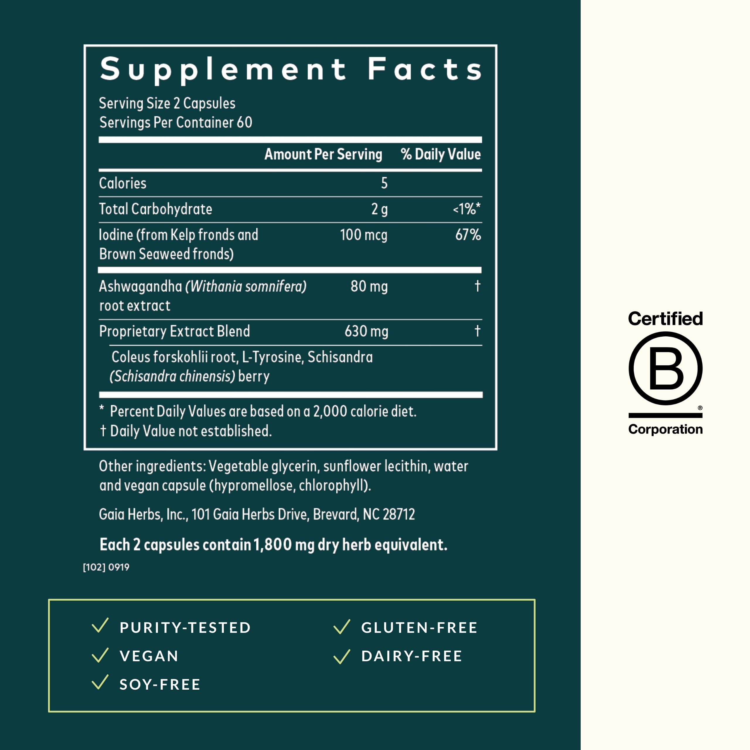 Gaia Herbs Thyroid Support Supplement with Ashwagandha, Kelp & Schisandra - Vegan Liquid Phyto-Capsules for Metabolic Balance & Wellness - 120 Count (40-Day Supply) - Supports Energy, Focus & Healthy Thyroid Function for Busy Professionals & Active Lifestyles