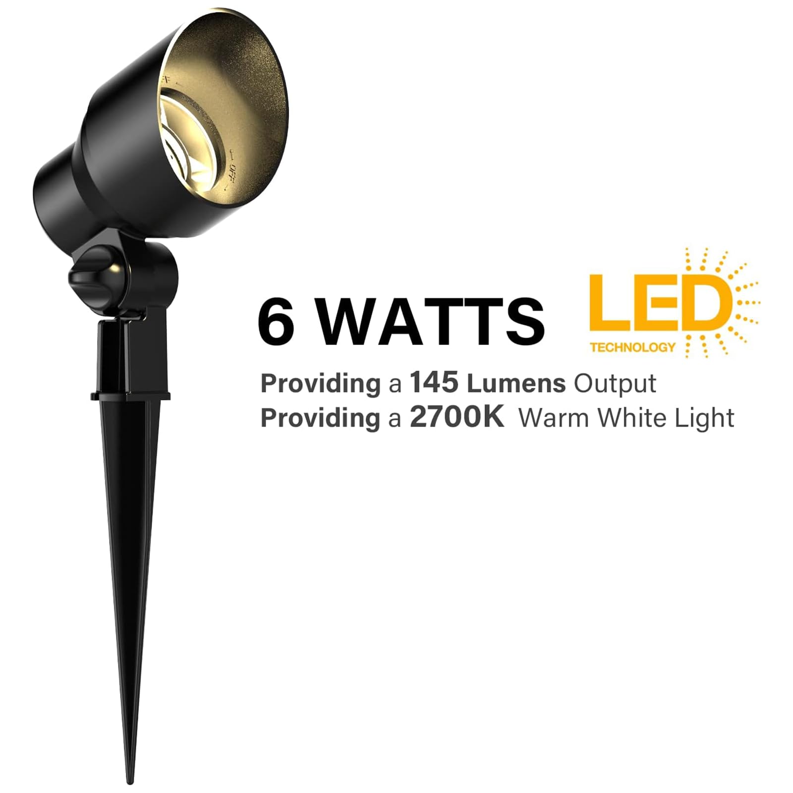 6 Watt LED Floodlight, 8 Pack - Waterproof Outdoor Landscape Lighting for Driveway, Yard, Lawn, Garden & Pathways - Bright Energy-Efficient Spotlights for Home Security & Decoration